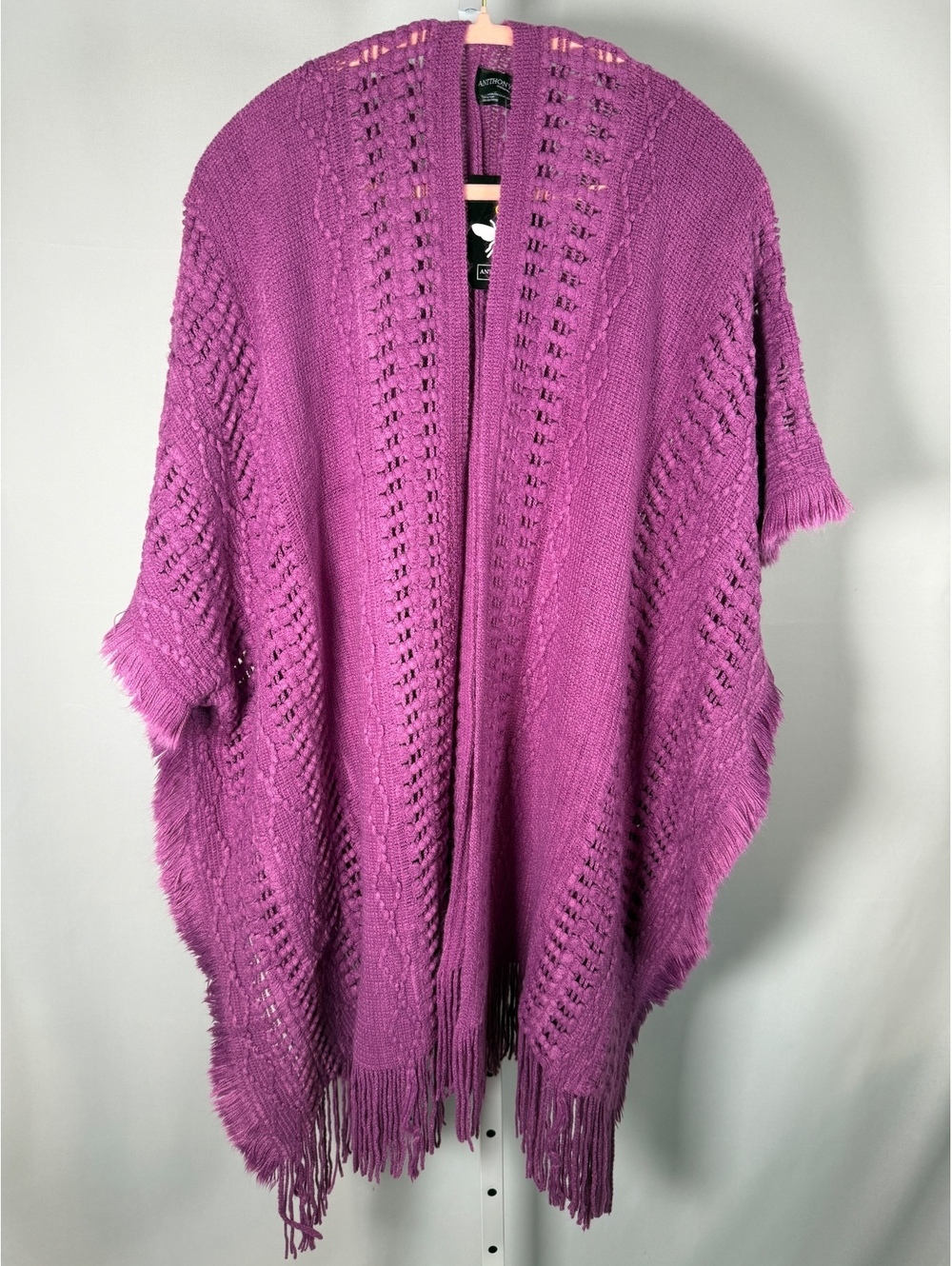 NWT Anthony Original Purple Fringe Knit Open Front Poncho One Size - Picture 2 of 7